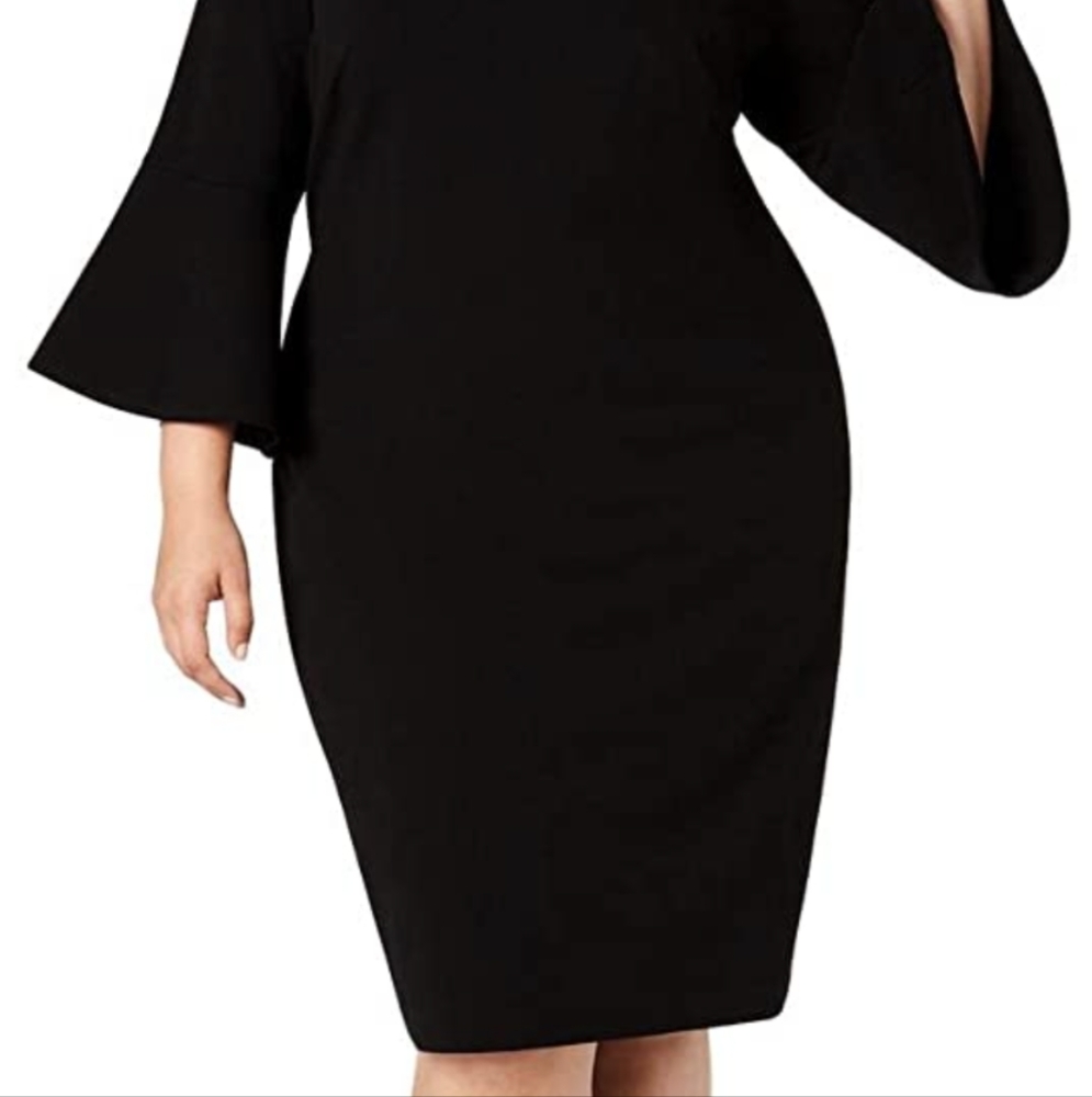Calvin Klein 18W Black Sheath Dress with Bell Sleeve